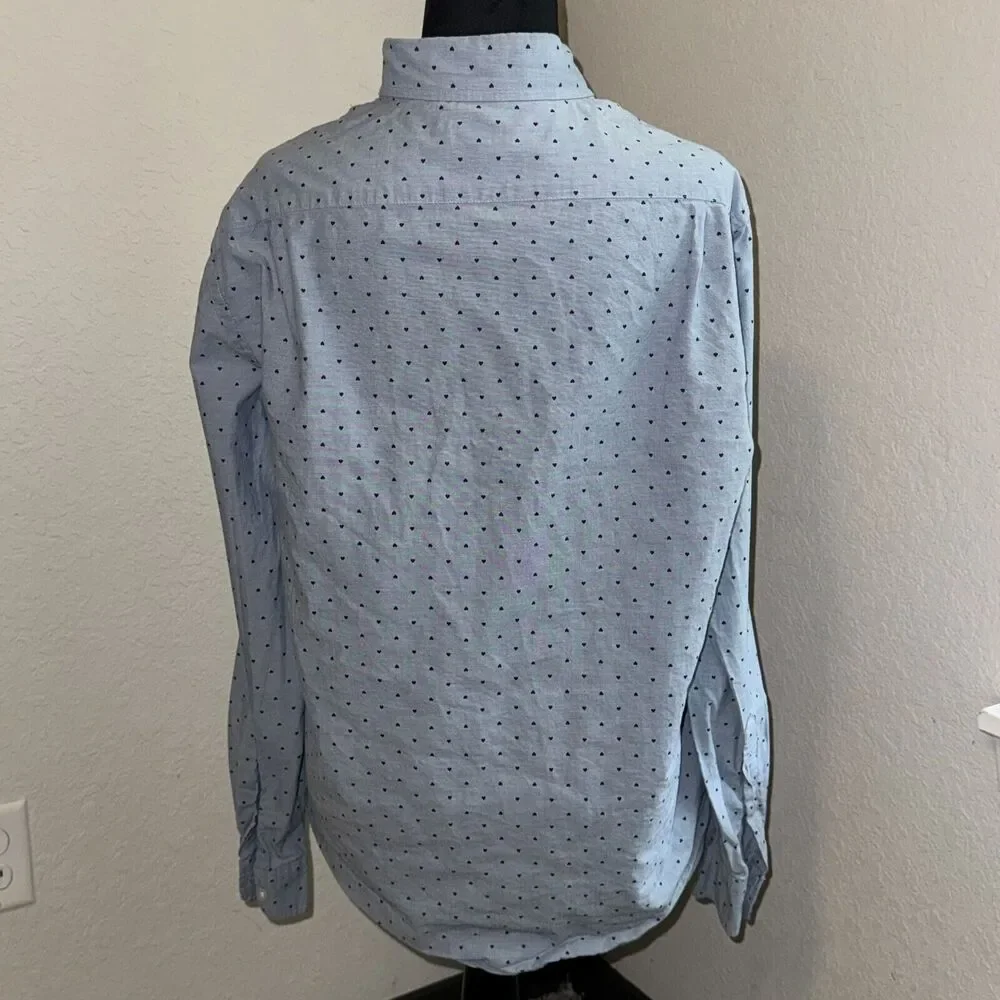 J.Crew Re-Imagined‎ Shirt Men's Large Blue Heart Print Cotton Casual Button-Down
